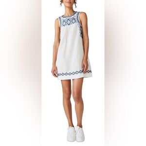 Lucky Brand Women's Embroidered Cotton & Linen Shift Minidress White Size L